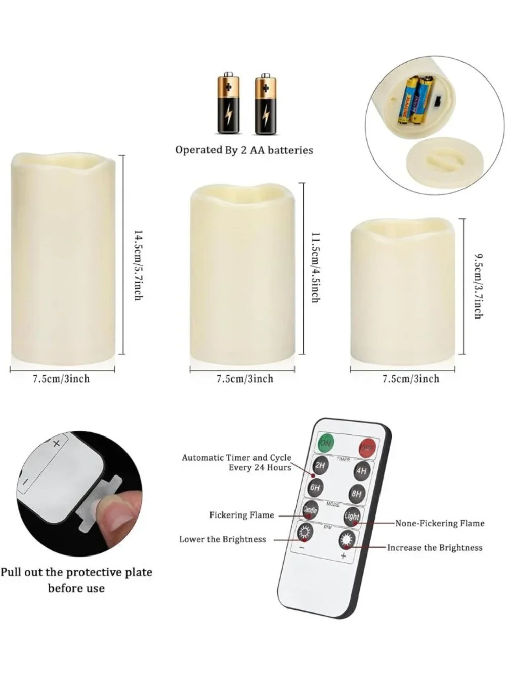 Flameless Pillar Candles Set - Battery Operated, Flickering, Remote Timer, 24